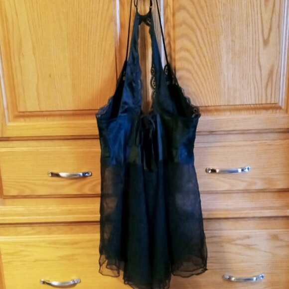 Victoria's Secret Black Lace & Silk Semi-sheer Mesh Babydoll Chemise Lingerie - Picture 3 of 16